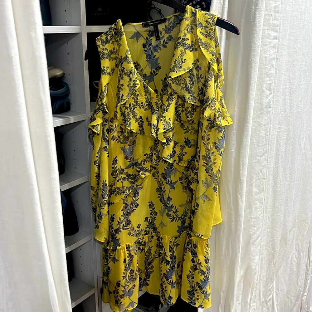 BCBG Maxazria yellow ruffle dress